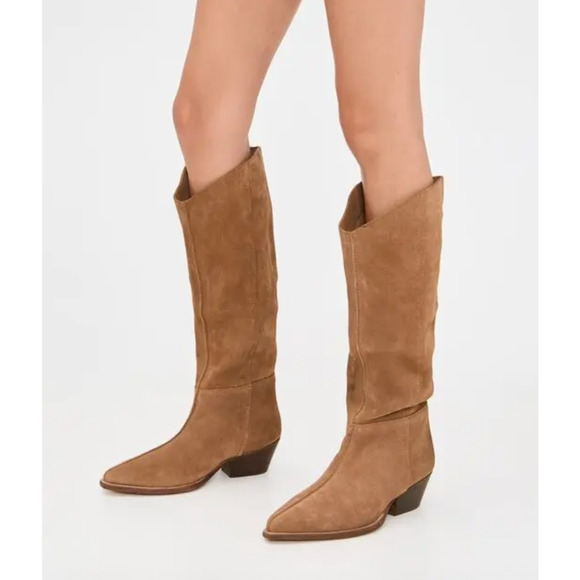 NEW FREE PEOPLE TAN SWAY LOW SLOUCH SUEDE LEATHER BOOTS SZ 36 US 5.5 6 - Picture 7 of 15